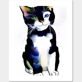 Cute watercolour Tuxedo Cat Copyright TeAnne Posters and Art